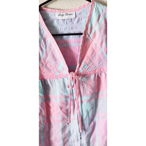 Vintage Lady Ronte Plaid Pink Green Blue Mumu House Dress Smock Women  Medium - Picture 4 of 8